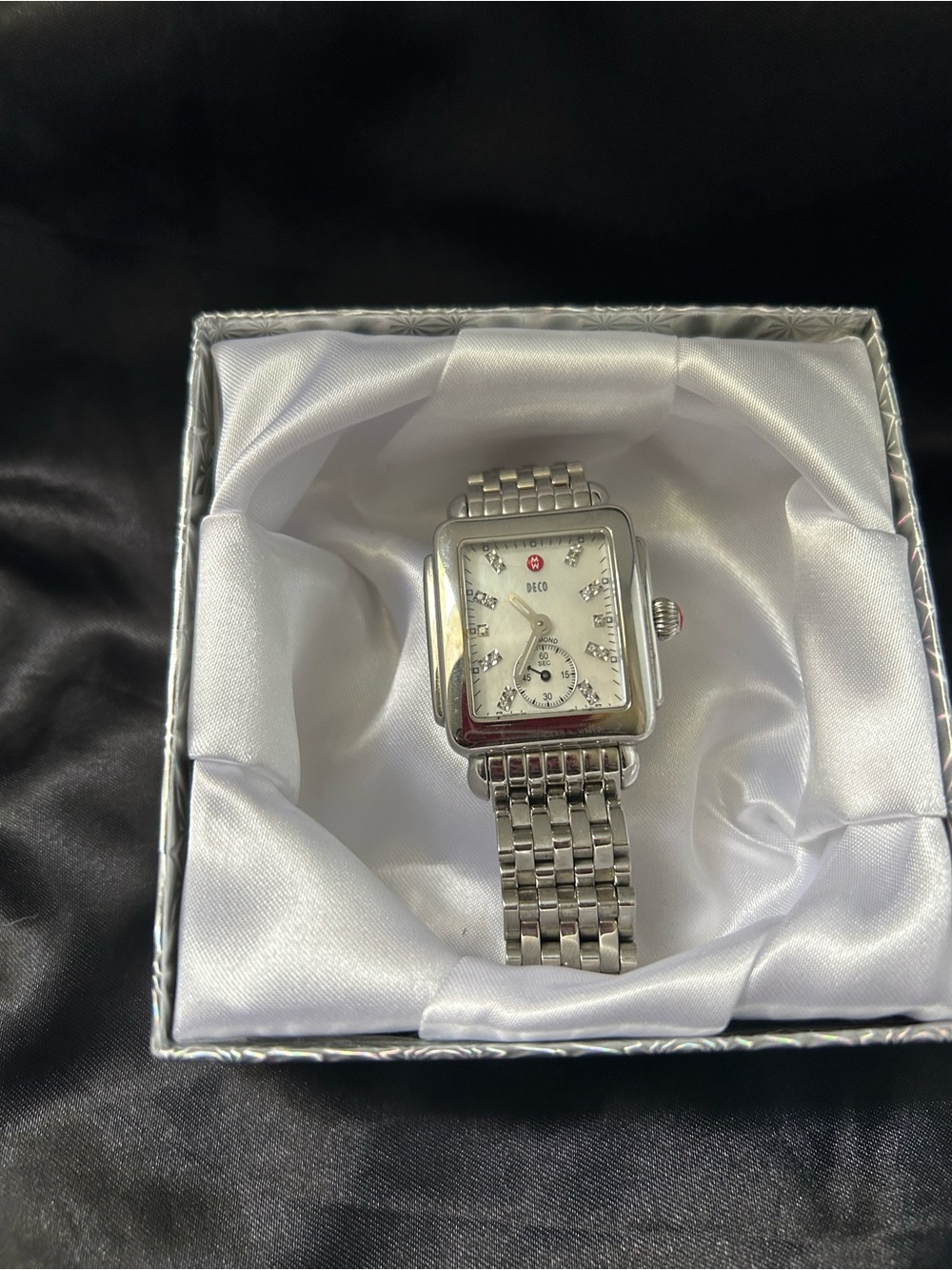 Deco Square Face Stainless Steel Watch - Silver & White Dial